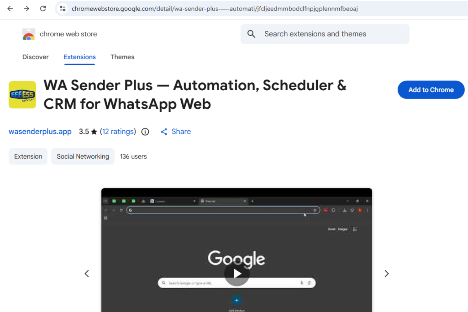 WA Sender Plus على Chrome Web Store